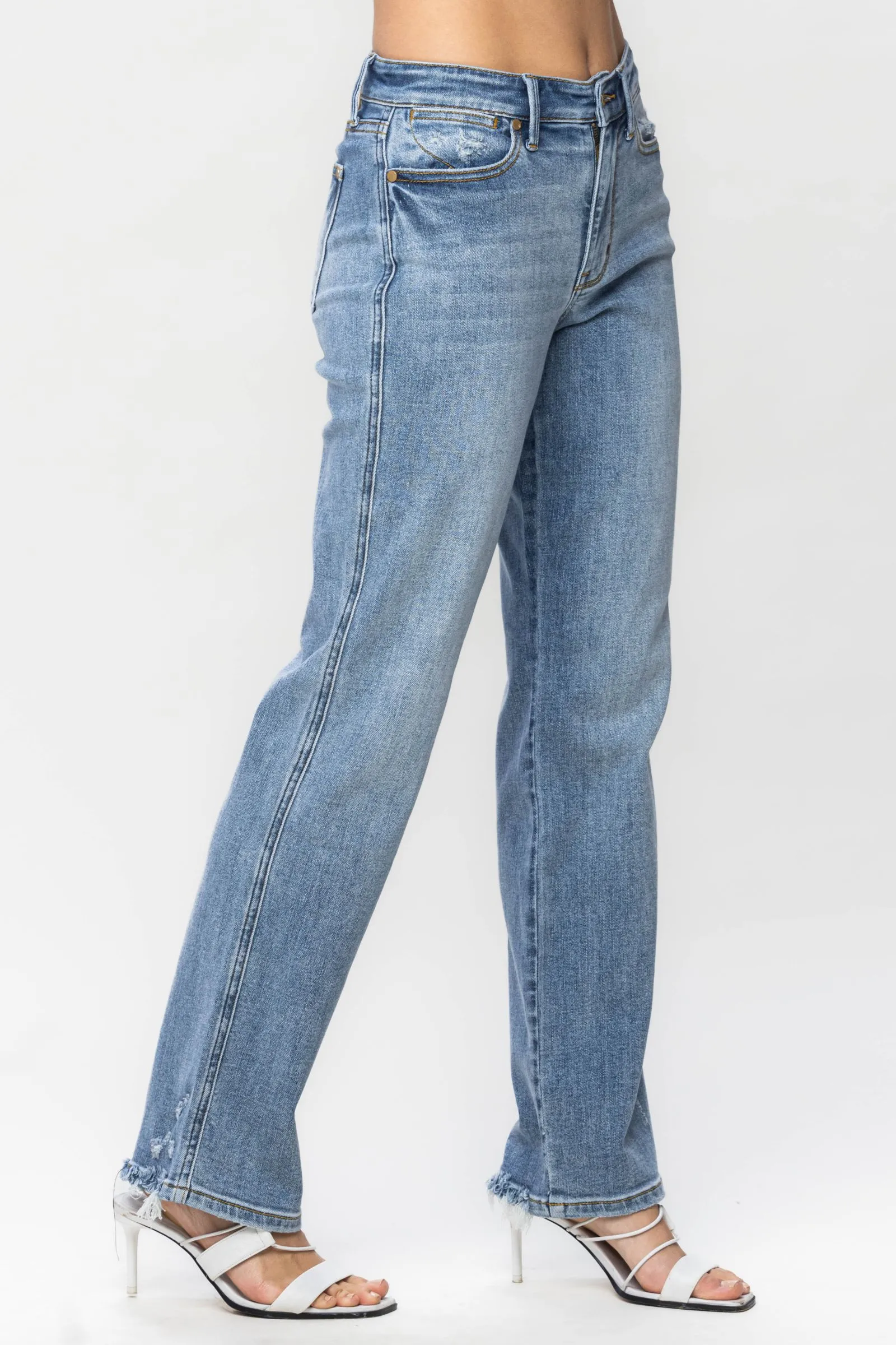 Judy Blue Mid Rise Cell Phone Pocket Dad Straight Leg Jeans