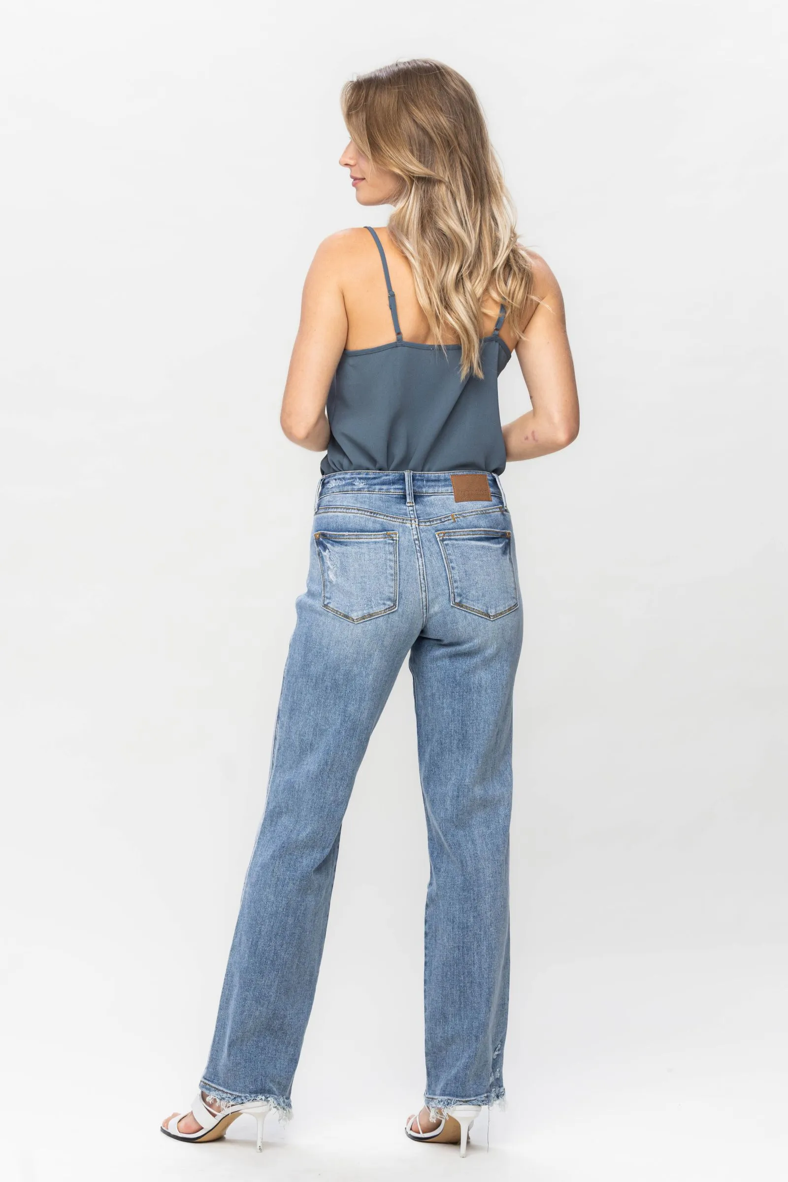 Judy Blue Mid Rise Cell Phone Pocket Dad Straight Leg Jeans