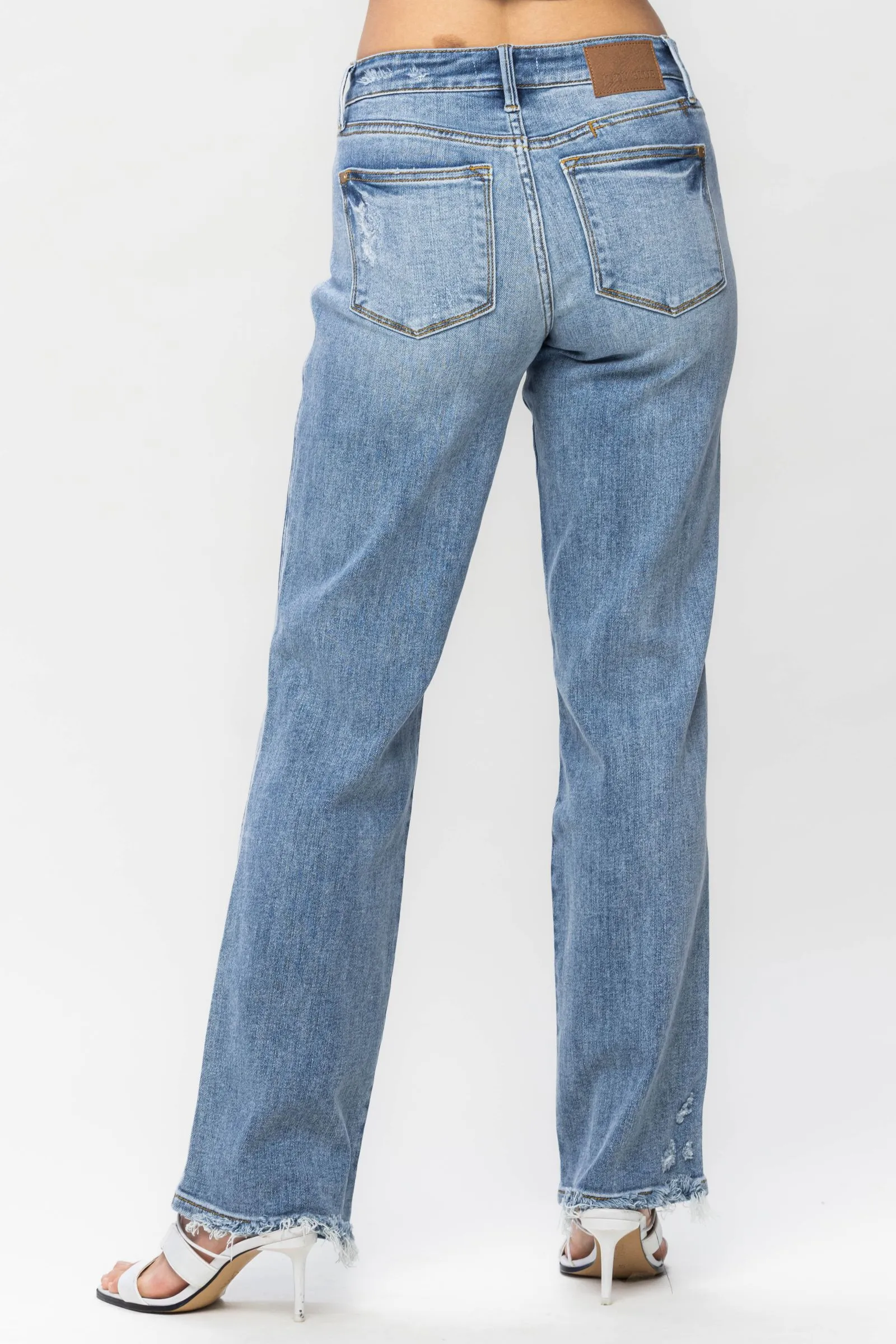 Judy Blue Mid Rise Cell Phone Pocket Dad Straight Leg Jeans