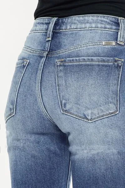 KanCan High-Rise Waist Distressed Denim Cuff Cropped Hem Straight Leg Jean Pants