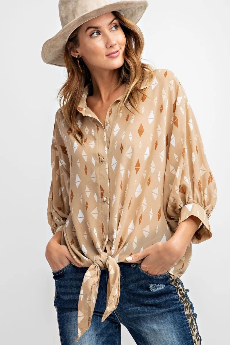 Kelli Button Down Printed Chiffon Top