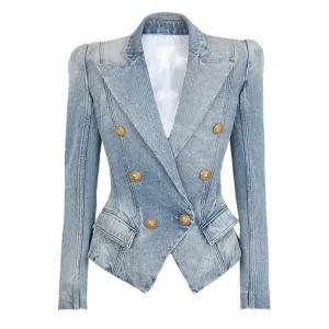 Ladies Trendy Jacket Golden Botton Denim Blazer 20026