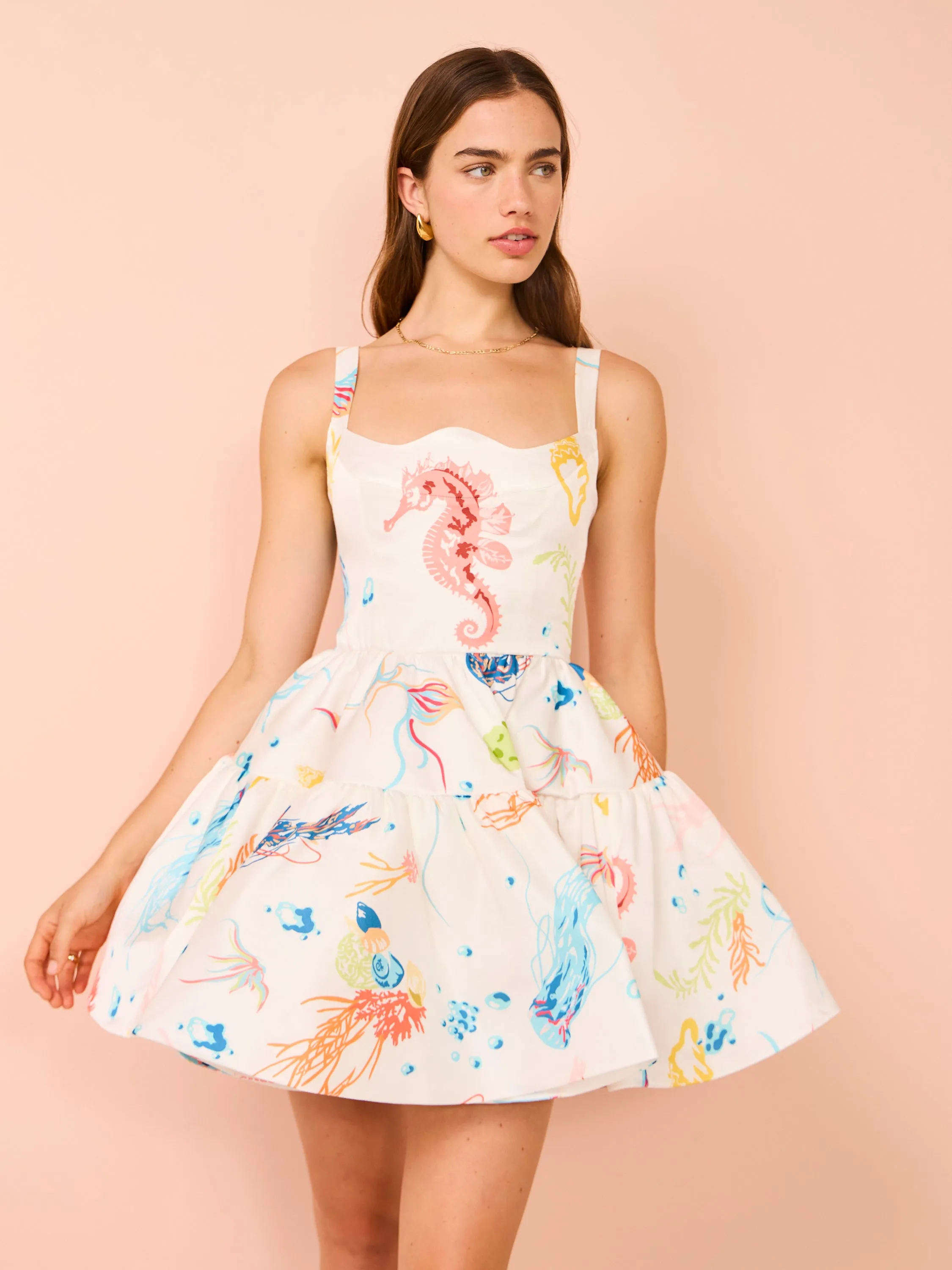 Leo Lin Kaylee Structured Mini Dress in Twilight Print in White