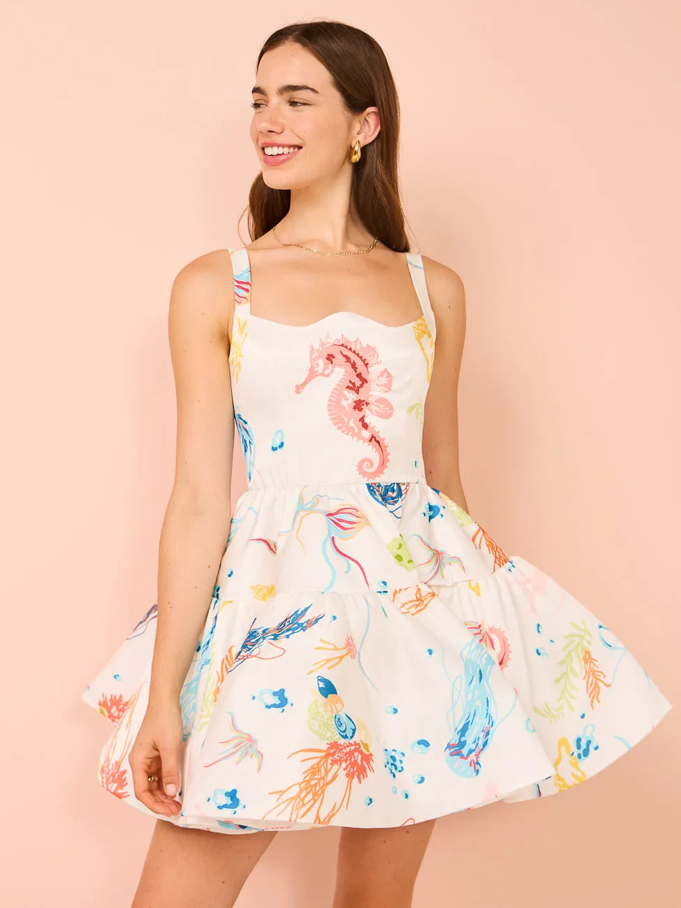 Leo Lin Kaylee Structured Mini Dress in Twilight Print in White