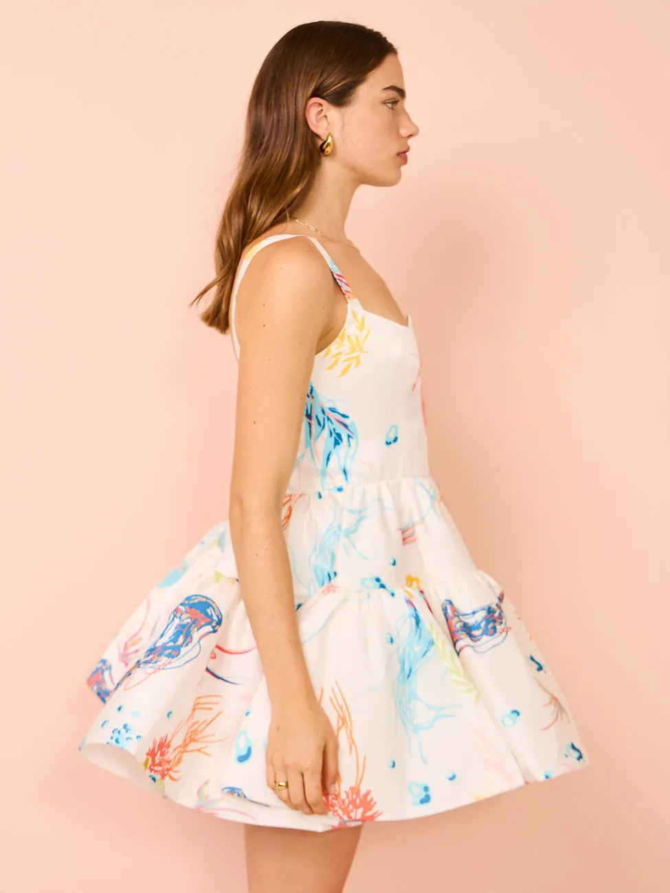 Leo Lin Kaylee Structured Mini Dress in Twilight Print in White