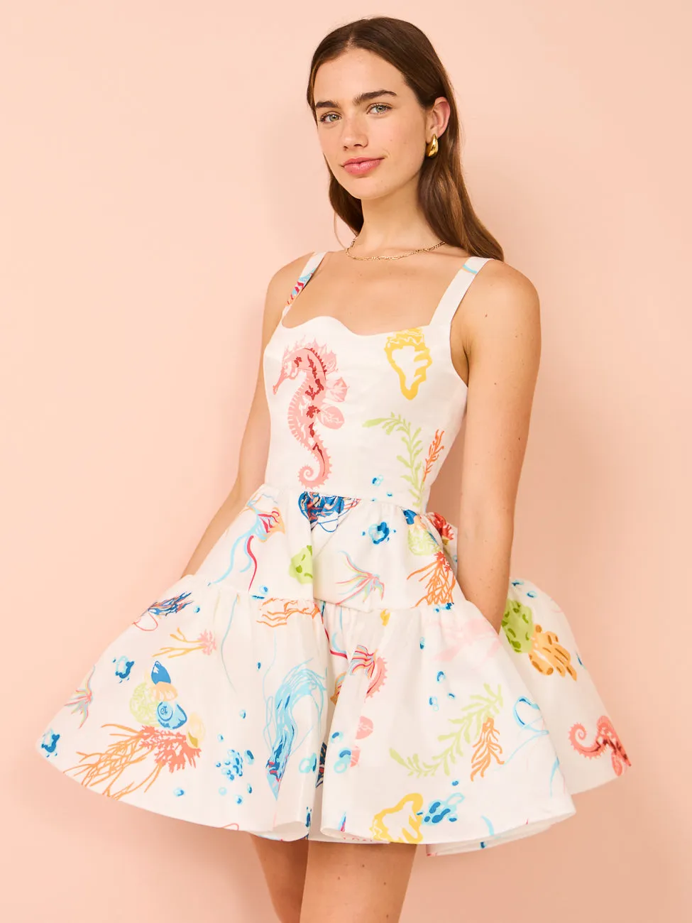 Leo Lin Kaylee Structured Mini Dress in Twilight Print in White