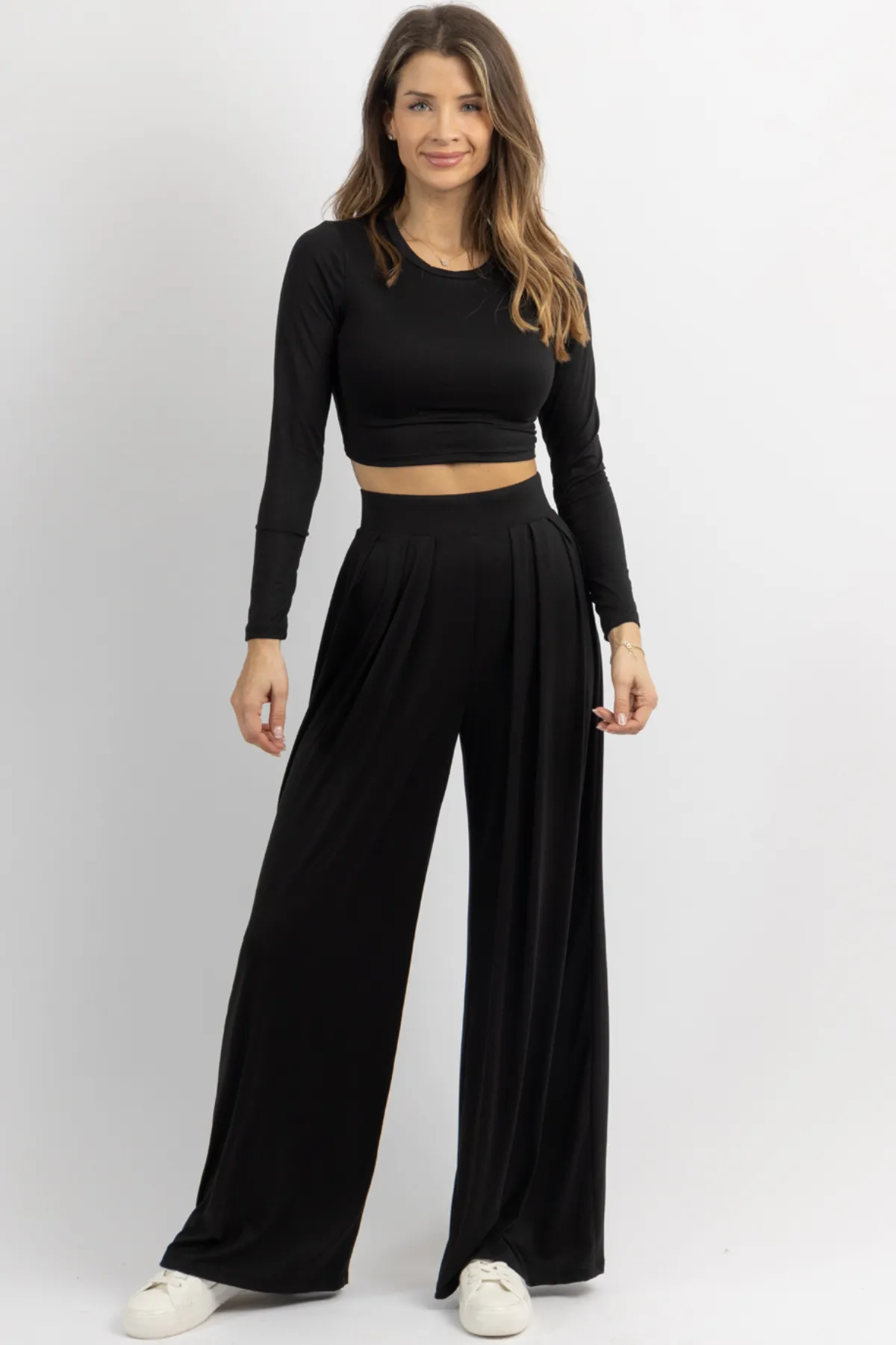 MIDNIGHT LONG SLEEVE BUTTER SOFT PALAZZO PANT SET