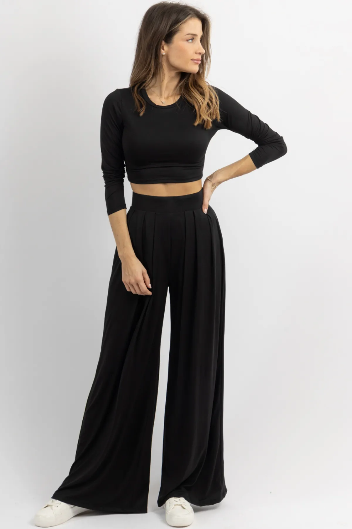 MIDNIGHT LONG SLEEVE BUTTER SOFT PALAZZO PANT SET
