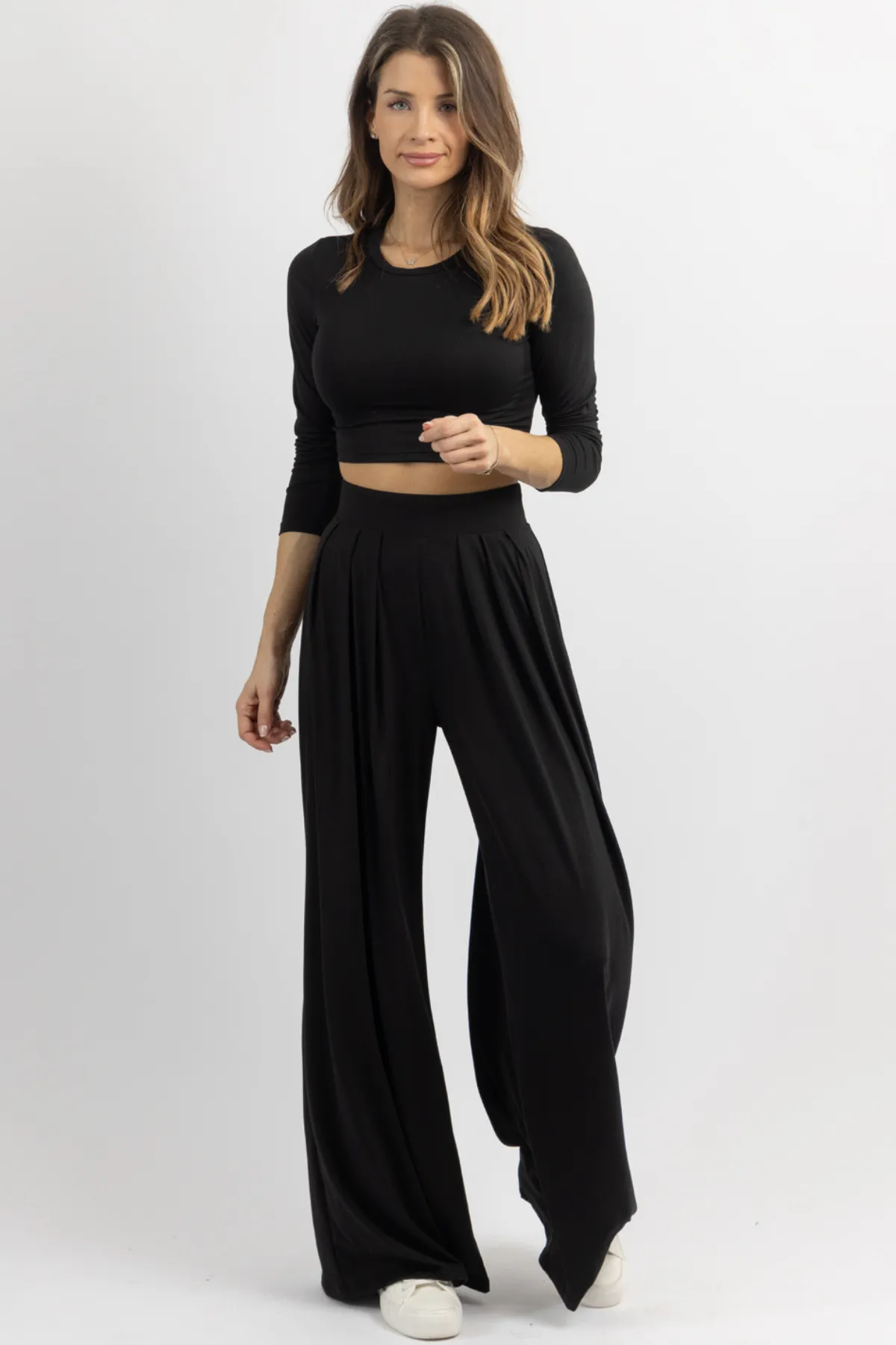 MIDNIGHT LONG SLEEVE BUTTER SOFT PALAZZO PANT SET