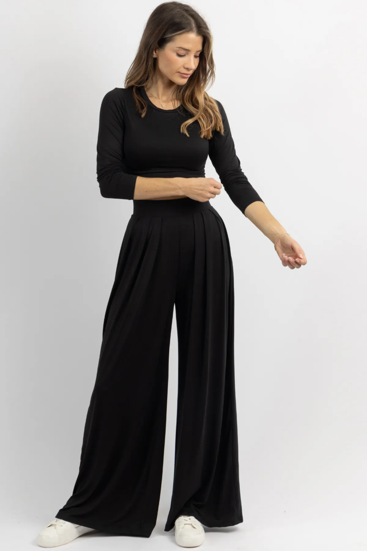 MIDNIGHT LONG SLEEVE BUTTER SOFT PALAZZO PANT SET