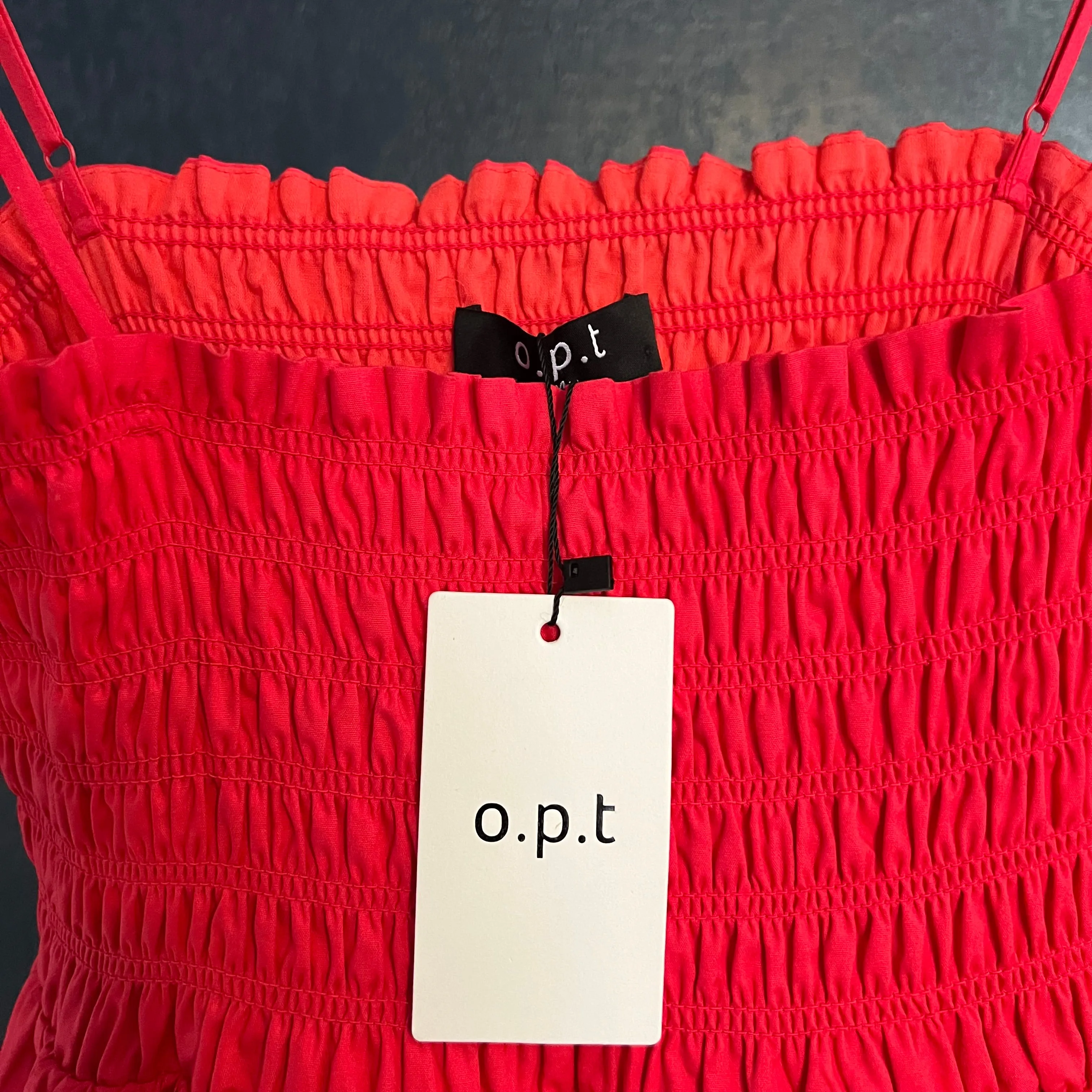 O.P.T Tiered Midi Spaghetti Strap Cotton Dress