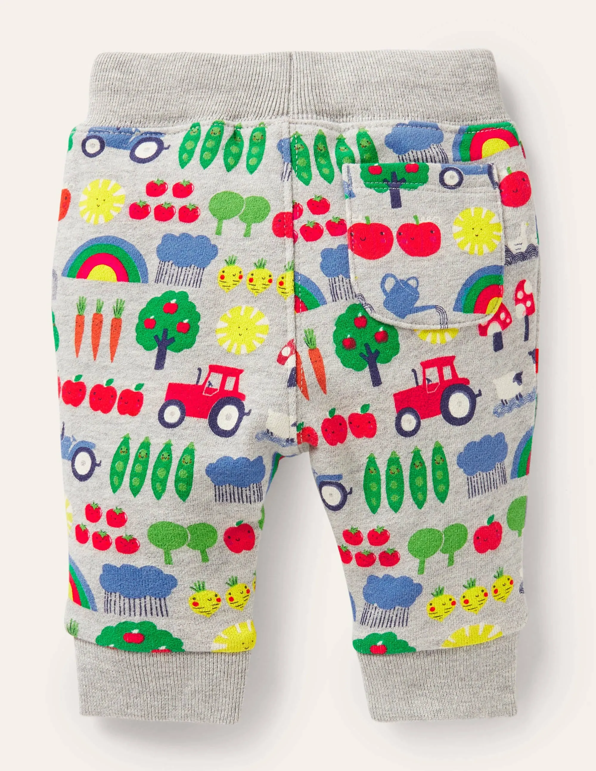 Printed Jersey Bottoms-Grey Marl Rainbow Farm