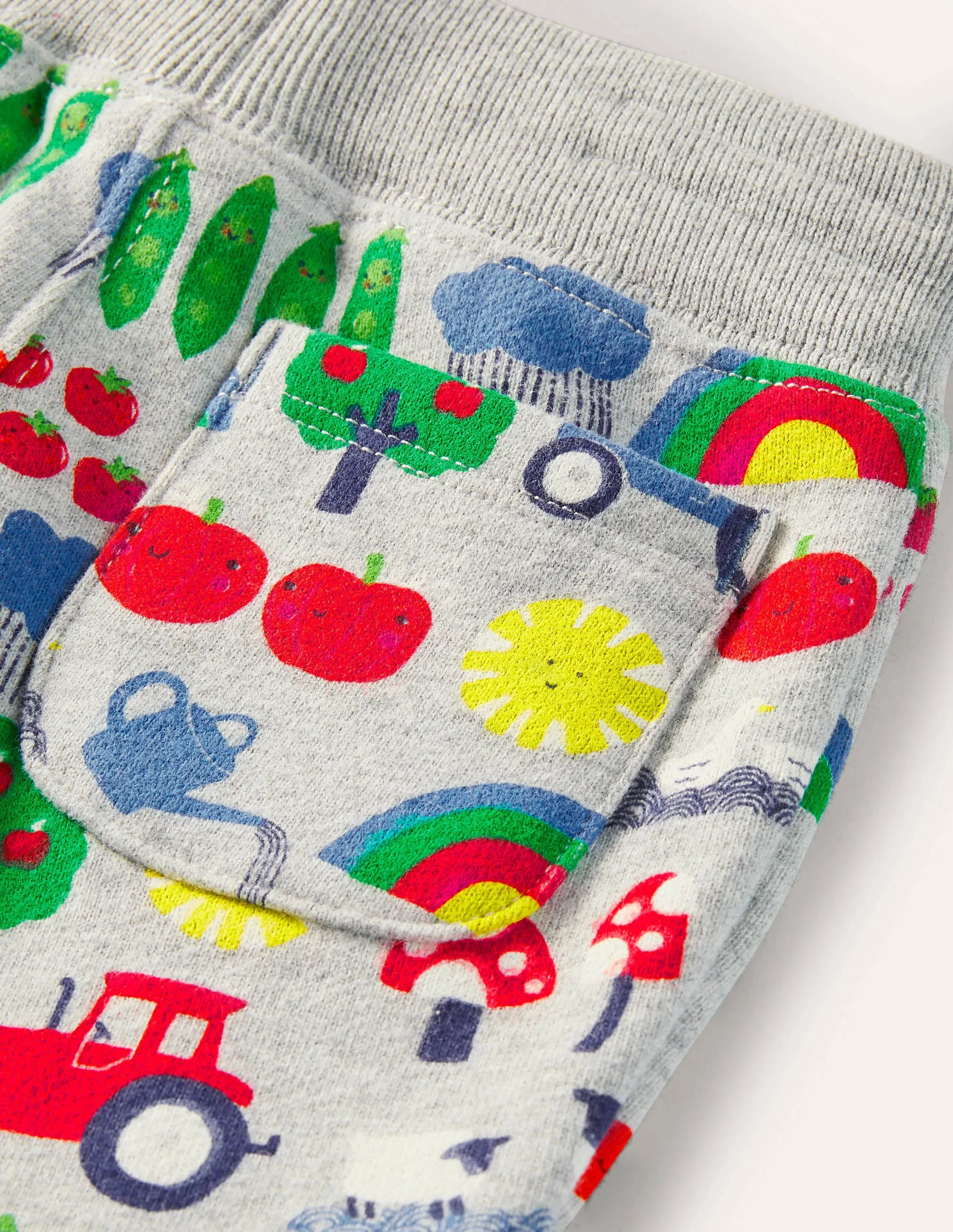 Printed Jersey Bottoms-Grey Marl Rainbow Farm