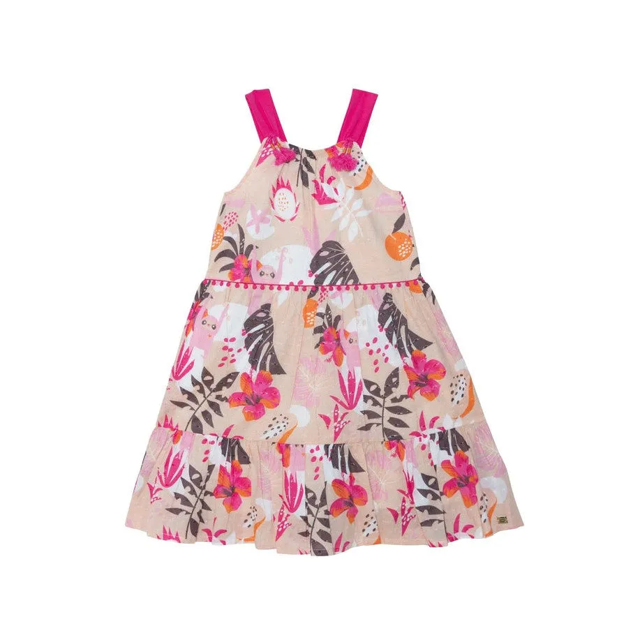Printed Swiss Dot Sleeveless Midi Dress Beige Jungle