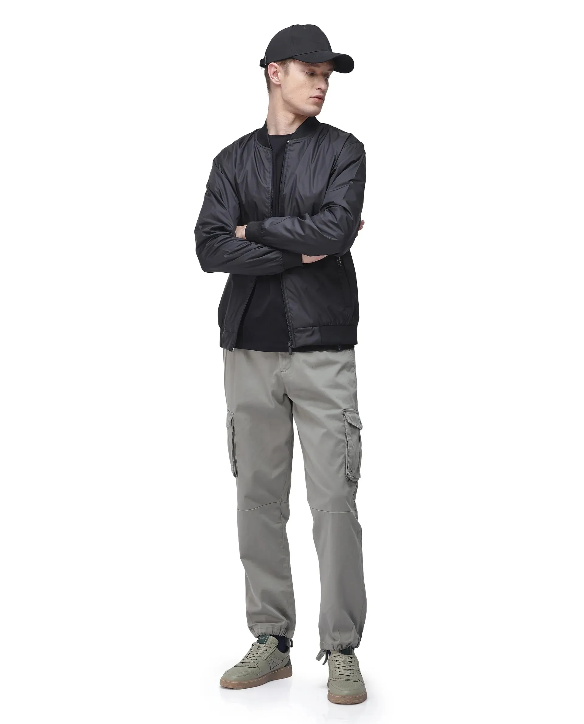Rare Rabbit Men's Maks Dusky Olive Drawstring Closure Mid-Rise Relaxed Fit Solid Trouser