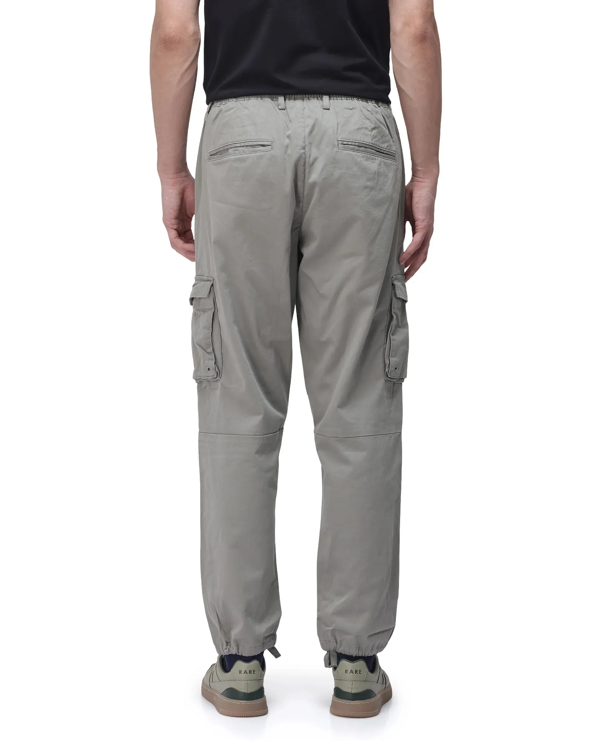 Rare Rabbit Men's Maks Dusky Olive Drawstring Closure Mid-Rise Relaxed Fit Solid Trouser