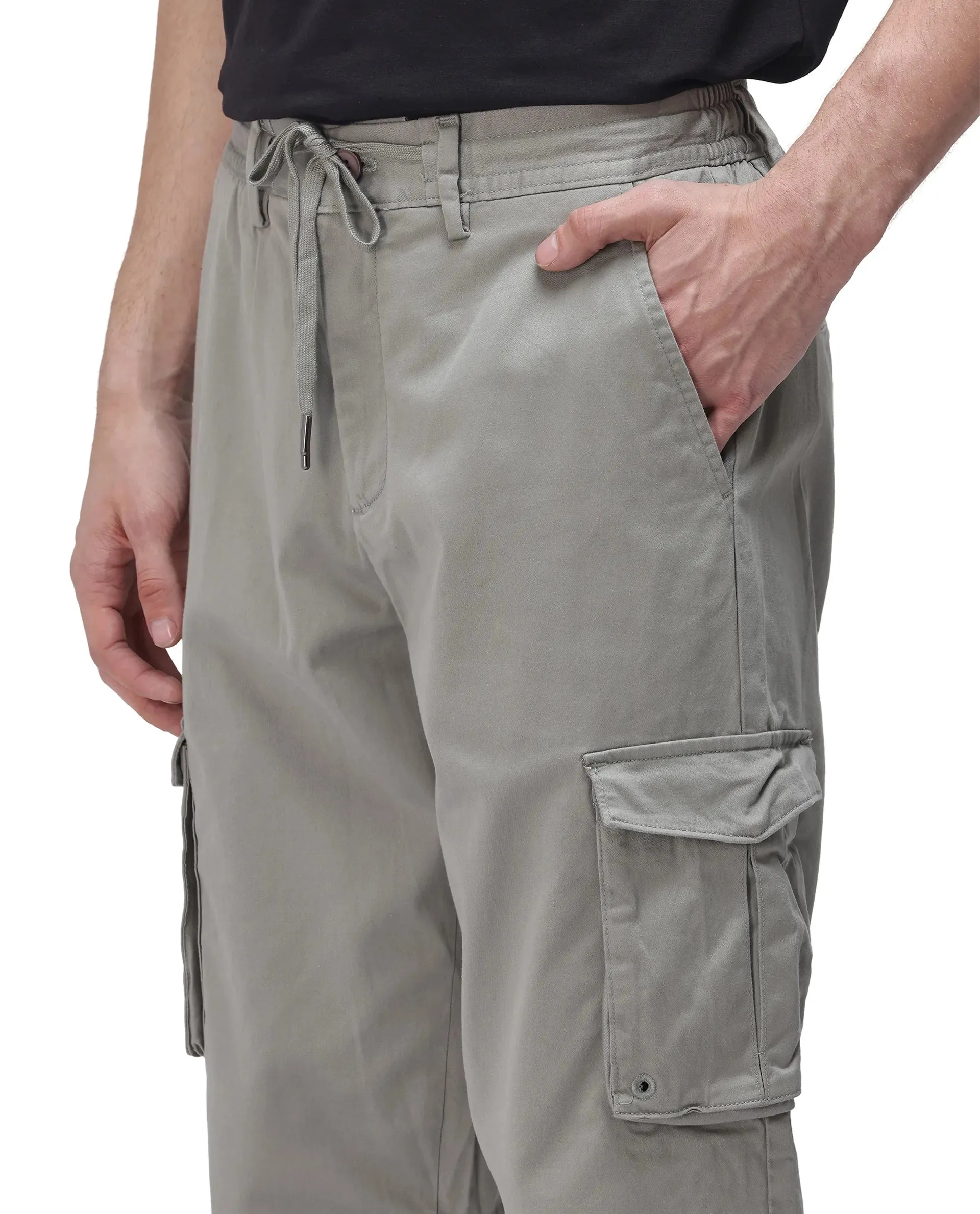 Rare Rabbit Men's Maks Dusky Olive Drawstring Closure Mid-Rise Relaxed Fit Solid Trouser