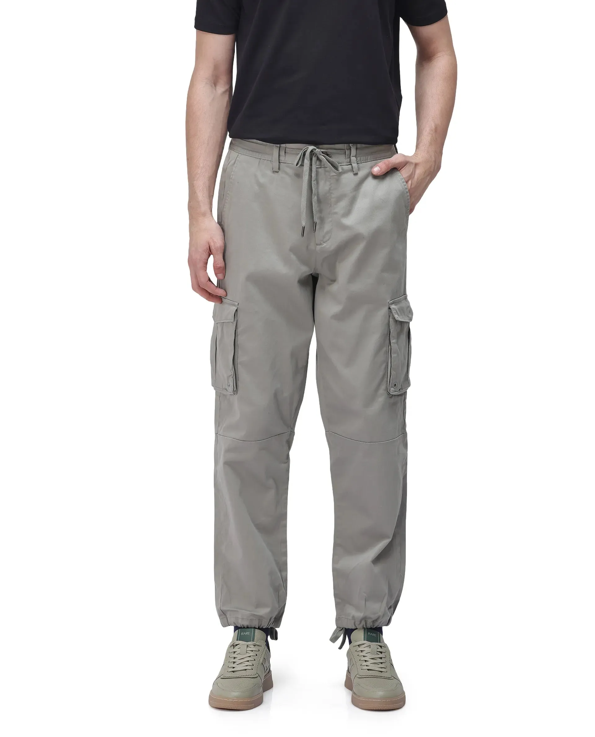 Rare Rabbit Men's Maks Dusky Olive Drawstring Closure Mid-Rise Relaxed Fit Solid Trouser