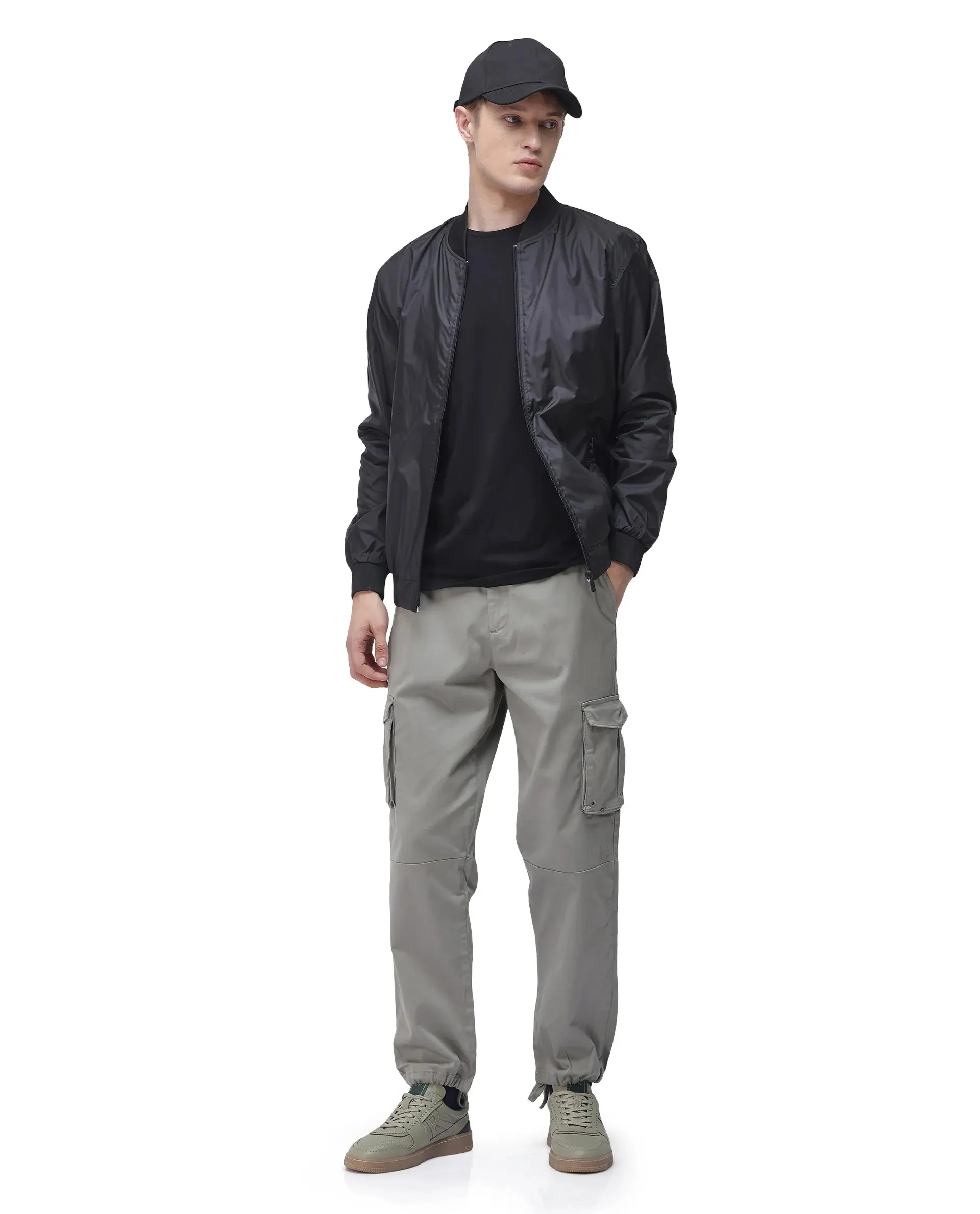 Rare Rabbit Men's Maks Dusky Olive Drawstring Closure Mid-Rise Relaxed Fit Solid Trouser