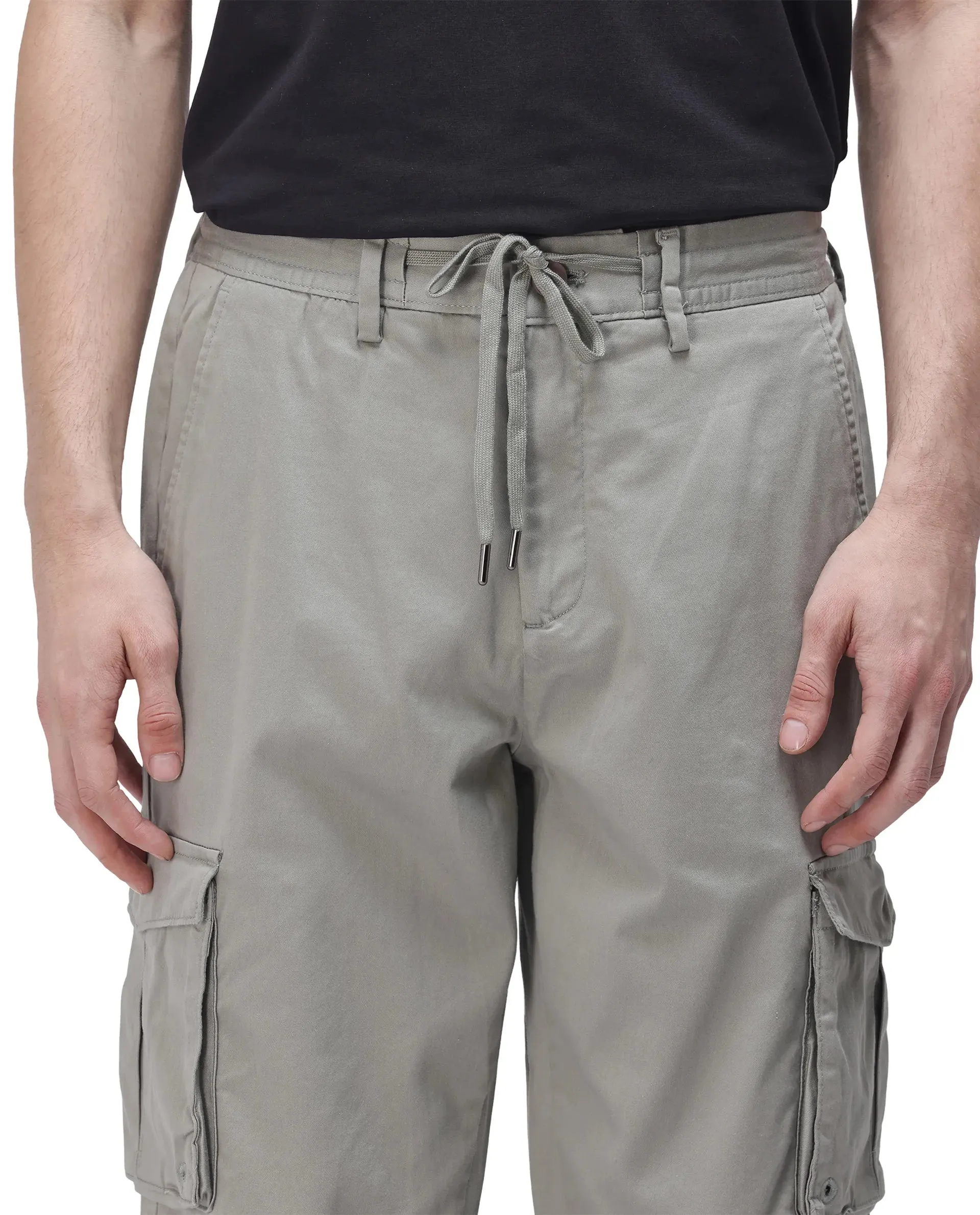 Rare Rabbit Men's Maks Dusky Olive Drawstring Closure Mid-Rise Relaxed Fit Solid Trouser