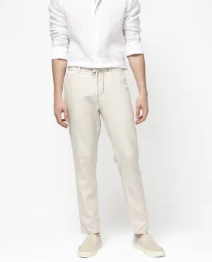 Rare Rabbit Mens Reric Pastel Beige Drawstring Closure Solid Linen Trouser
