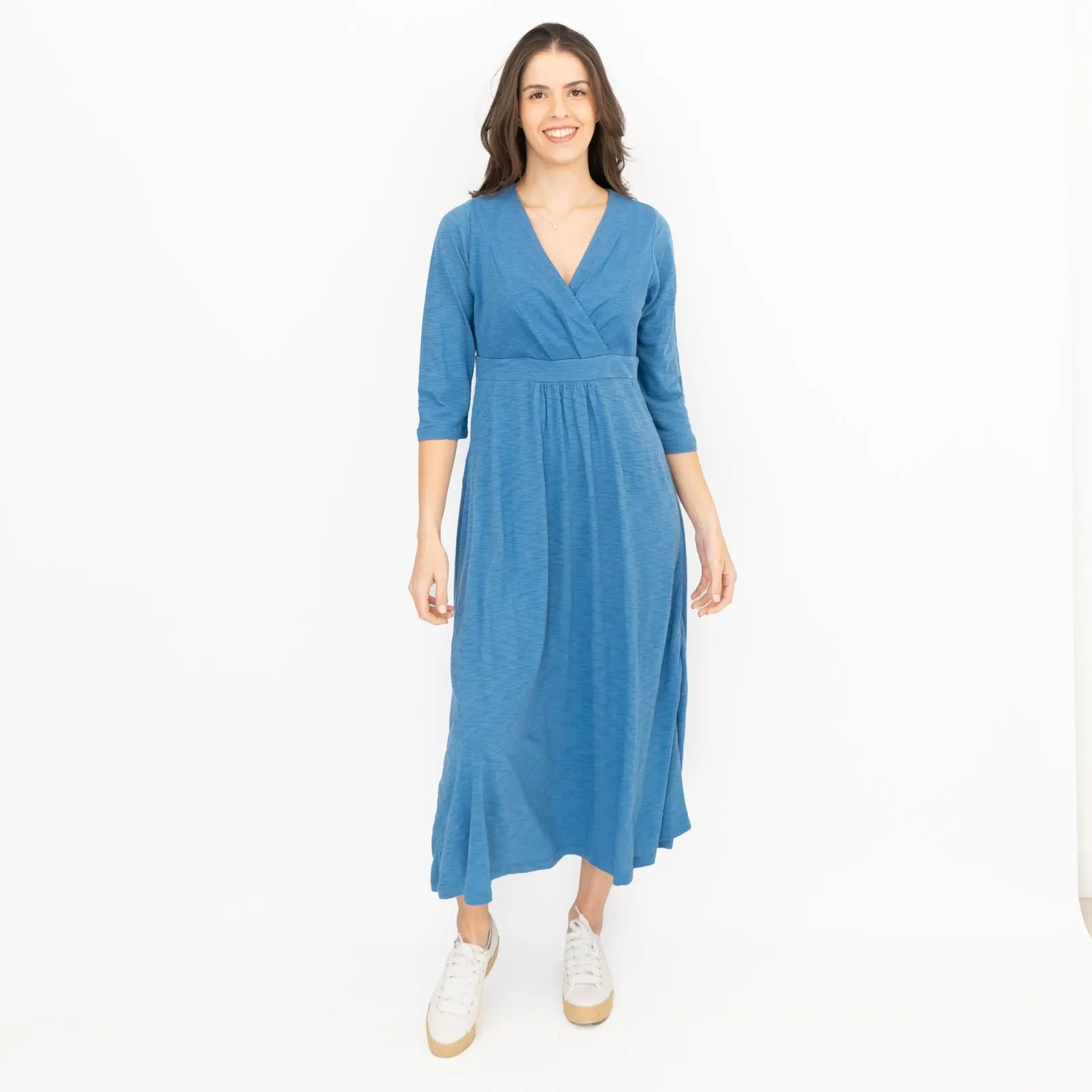 Seasalt Solid Blue Chacewater Cross Wrap Jersey Midi Dress