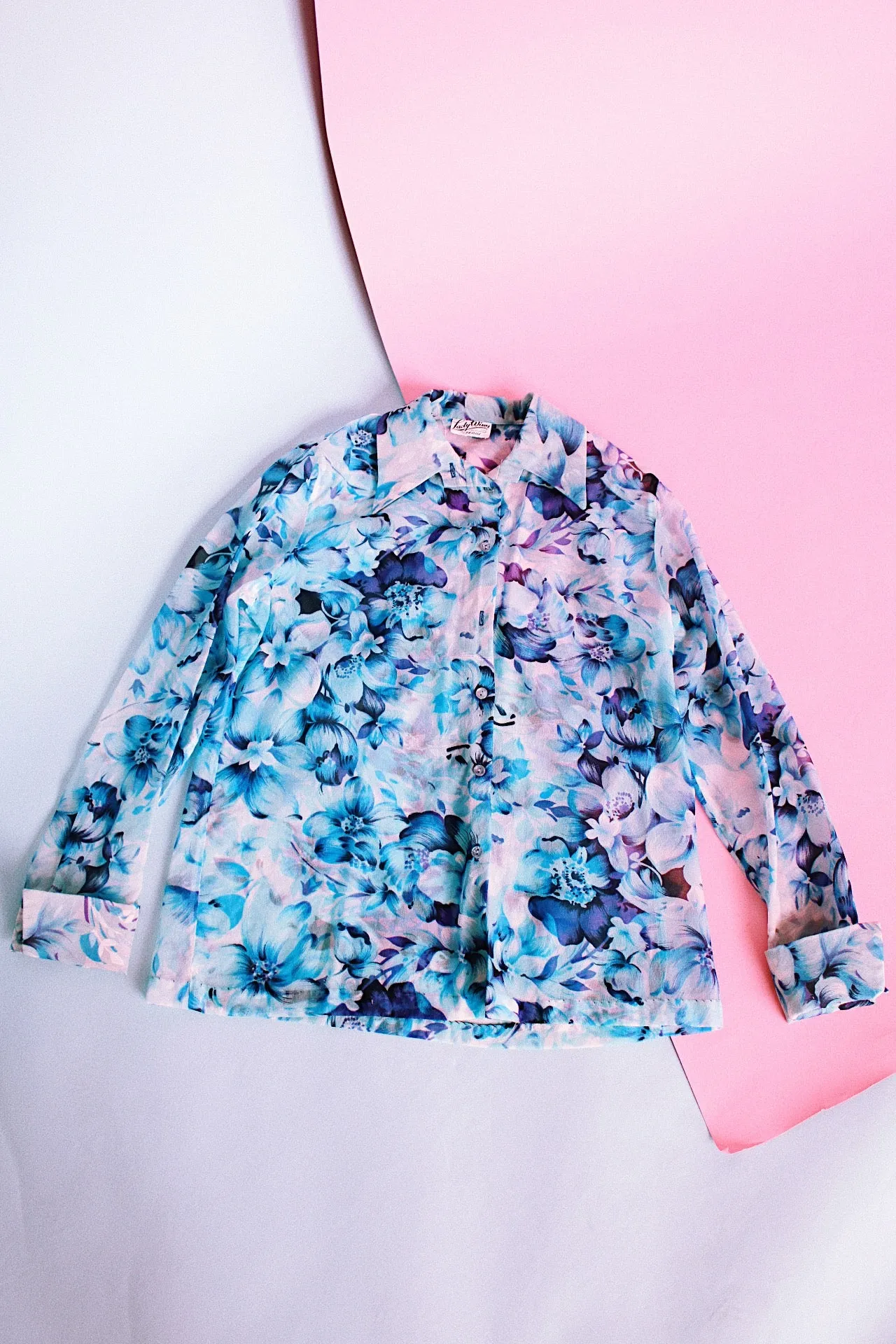 Sheer Floral Button Up Blouse