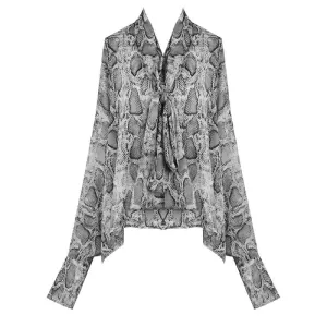 Snake Printed Chiffon Shirt Long Sleeve Blouse