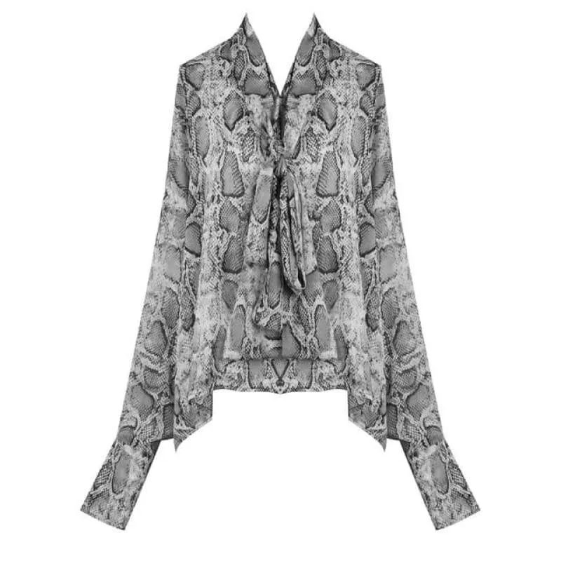 Snake Printed Chiffon Shirt Long Sleeve Blouse
