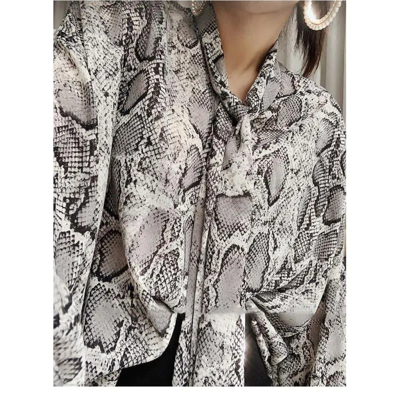 Snake Printed Chiffon Shirt Long Sleeve Blouse