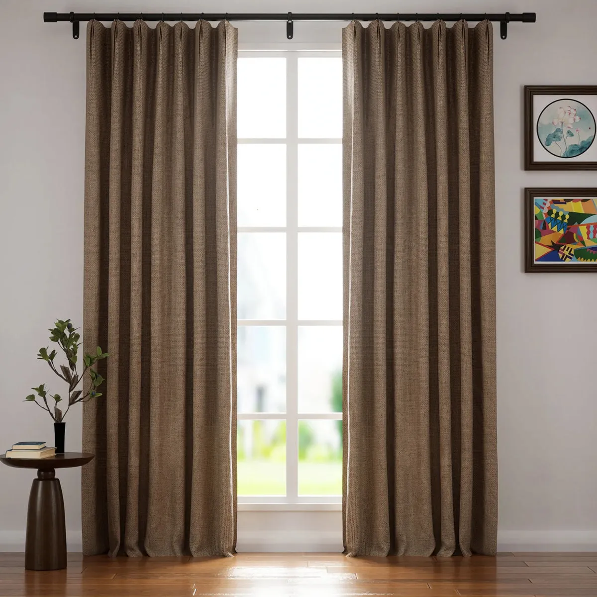 Soft Beige | Villa Linen Blackout Curtains Organic Natural Custom Drapes | Pleated