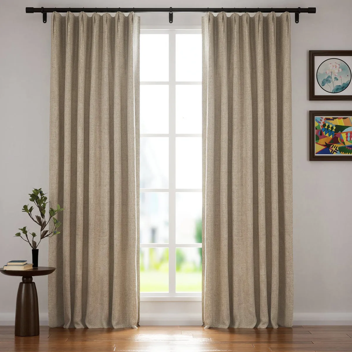 Soft Beige | Villa Linen Blackout Curtains Organic Natural Custom Drapes | Pleated