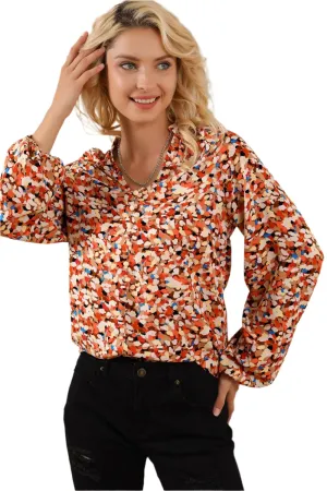 TEEK - Multicolored Notched Balloon Sleeve Blouse