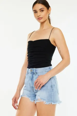 Women's Kancan Raw Hem Distressed High Waist Denim Shorts